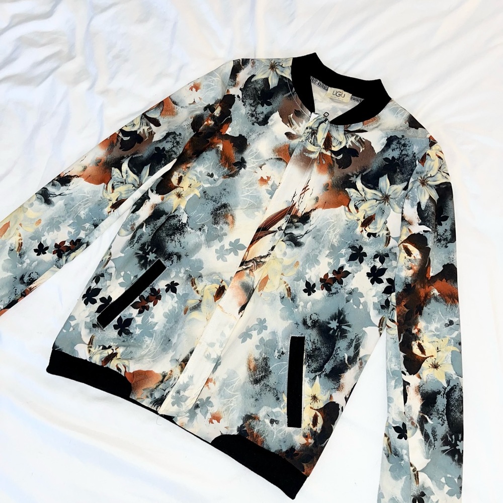 Floral Lightweight Long Sleeve Bomber Jacket Small